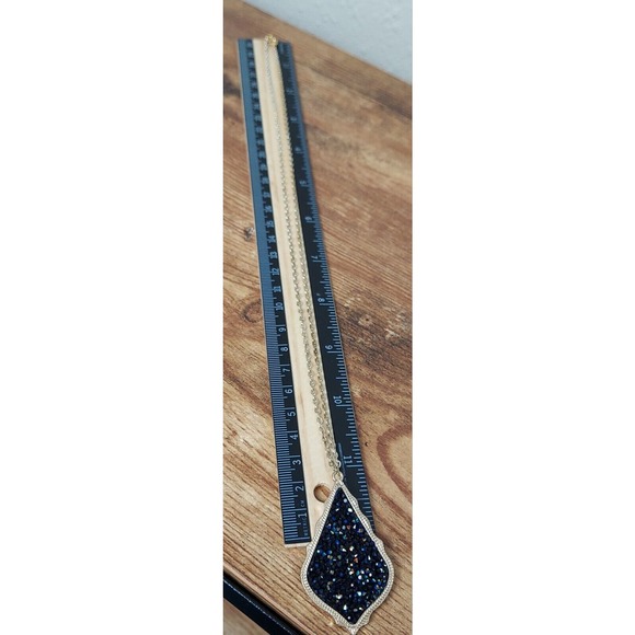 Gold Plated Necklace Featuring Glass Stone 2" Teardrop Pendant Sparkle 22" Chain - Picture 4 of 7